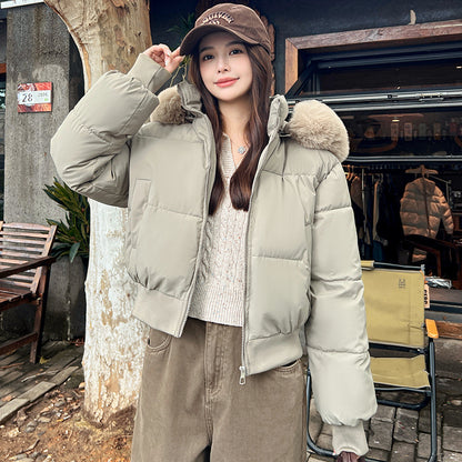 Hooded Large Fur Collar Cotton Short Padded Jacket