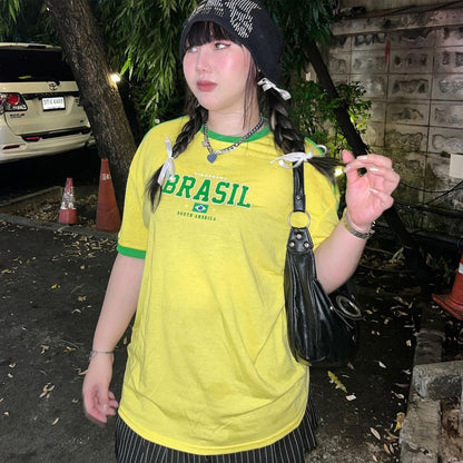 Crew Neck Casual Letter Printed Simple Style T-shirt