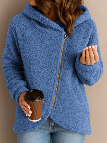 Casual Loose Lambswool Long Sleeve Zipper Hoodie Coat