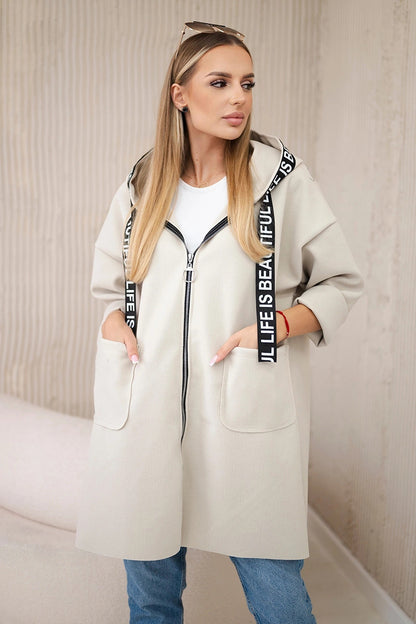Hooded Sports Women's Large Size Long Sleeve Zipper Woolen Coat