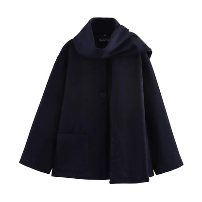 Elegant Blended Textile Scarf Overcoat Coat