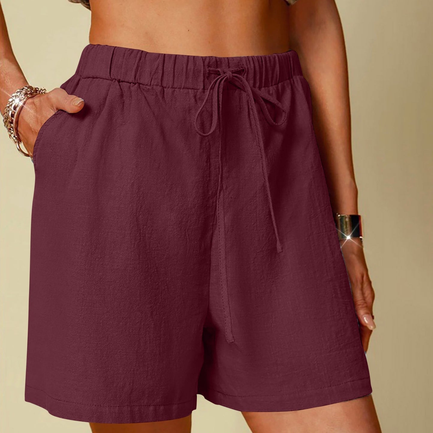 Women's Cotton Linen Pure Color Comfort Wide Leg Shorts