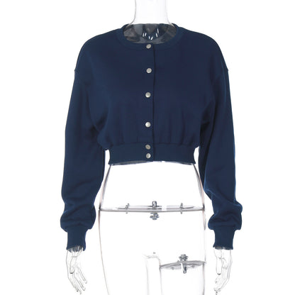 Fashion Casual Cardigan Hidden Hook Midriff-baring Long Sleeve Coat