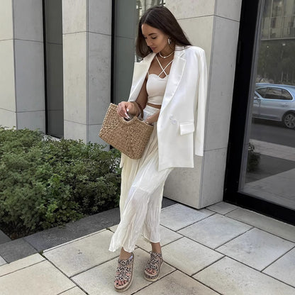 Pleated High Waist Gentle Beige Skirt