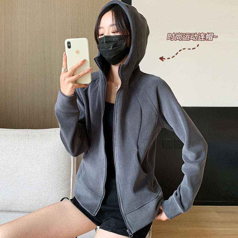 Hooded Zipper Sport Cardigan Coat Female Brushed Hoody