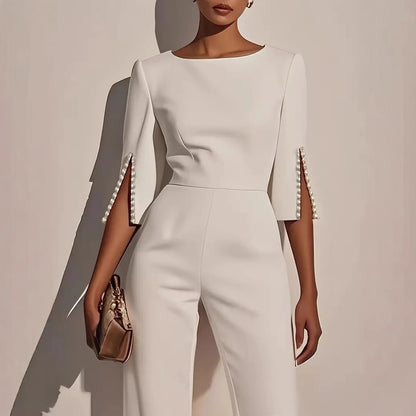 Solid Color Beading Decorative Slim Fit Bodysuit Women's Clothing