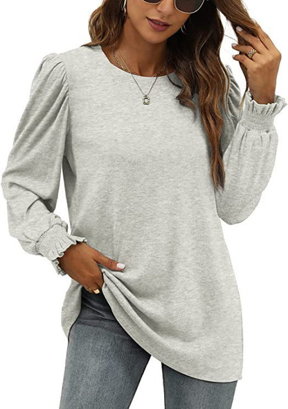 Round Neck Puff Sleeve Long Women's Clothing Top