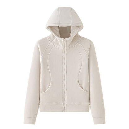 Hooded Zipper Sport Cardigan Coat Female Brushed Hoody