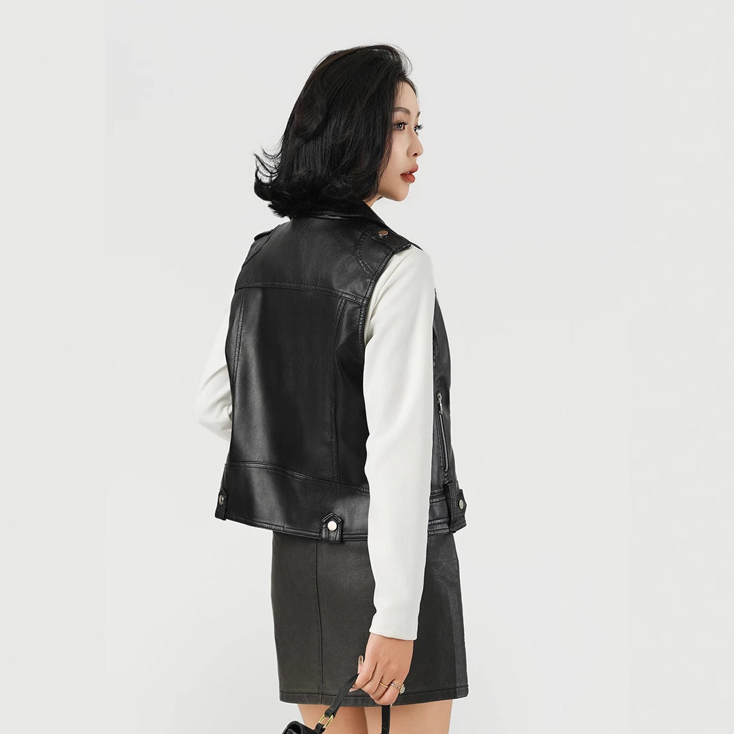 Versatile Fashion Suit Lapel Leather Waistcoat