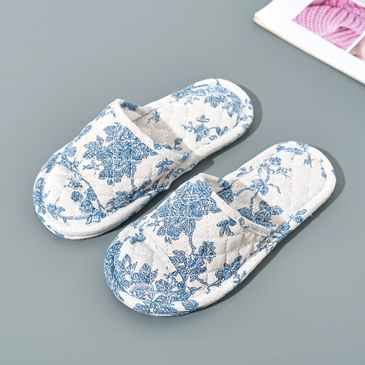Blue-and-White Porcelain Double-Layer Thickened Fabric Slippers