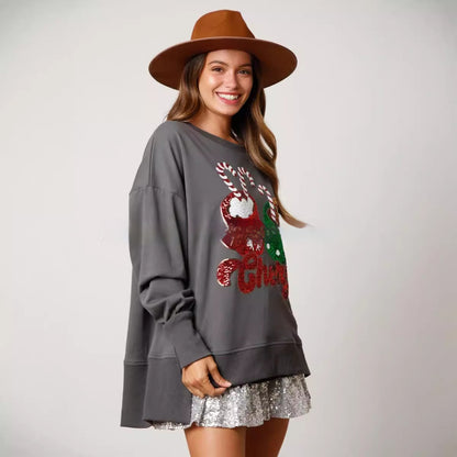 Women's Confectionery Cup Sequined Sweater Casual Loose Top