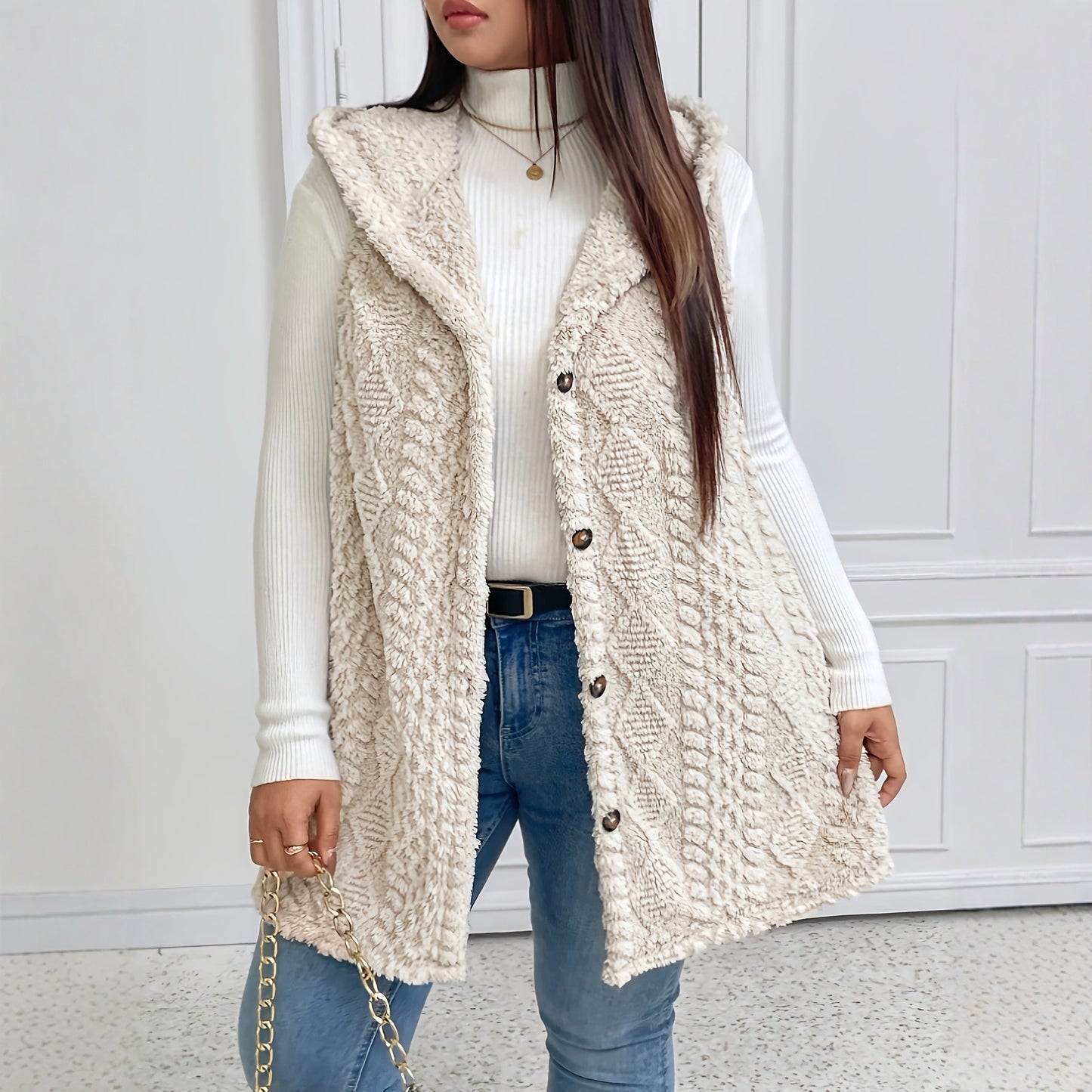 Double-sided Plush Casual Hooded Cardigan Top