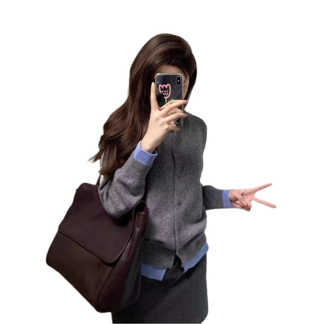 Idle Style Contrast Color Sweater Female Early Autumn Retro College