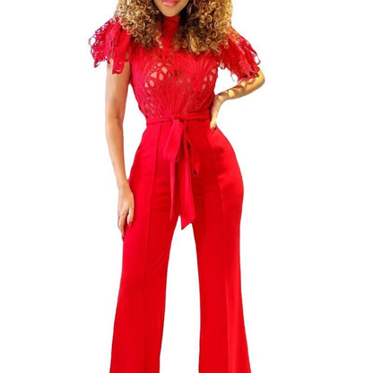 Elegant Lace Stitching Hollow Slim Fit Bodysuit Women