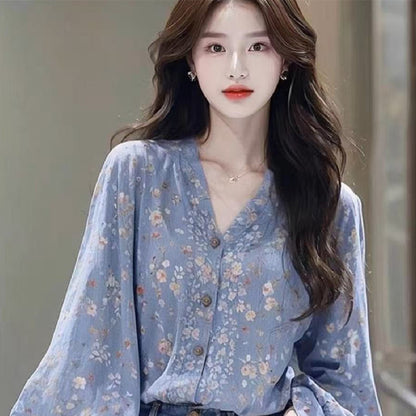 Women's French-style Elegant Floral Shirt
