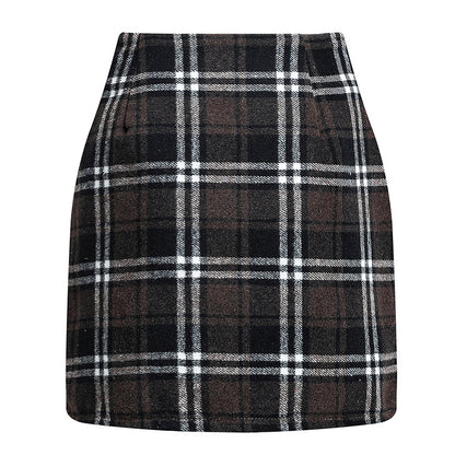 Womens High Waist Plaid Skirt Bodycon Pencil Wool Mini Skirts