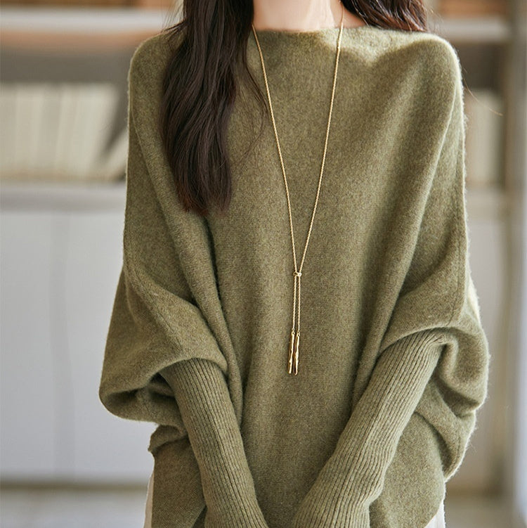 Lazy Sweater Loose Design Women's Off-neck Knitted Retro Pullover