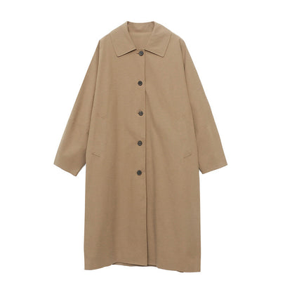 Simple Temperament Lapel Loose Long Trench Coat