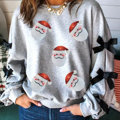 Car Sequin Shining Patch Ribbon Slit Long Sleeve Women
