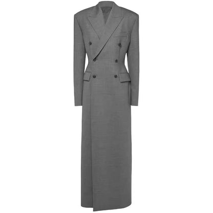 Double-breasted Long Sleeve Slim-fit Elegant Padded Shoulder Extended Suit Jacket