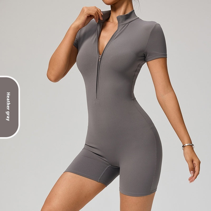 Zipper Short Sleeve Yoga Jumpsuit Women's Sports Jumpsuit
