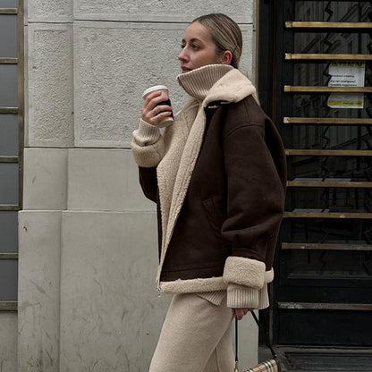 Loose Suede Lambswool Warm Vintage Jacket