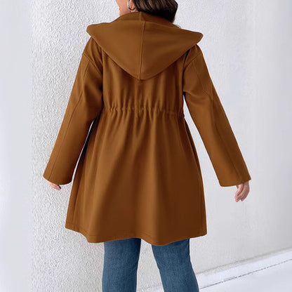 Solid Color Drawstring Pocket Elegant Coat