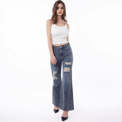 Women's Retro Large Size Worn Wide-leg Jeans