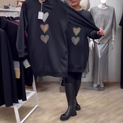 Fashionable All-match Round Neck Long Sleeve Casual Love Sweater