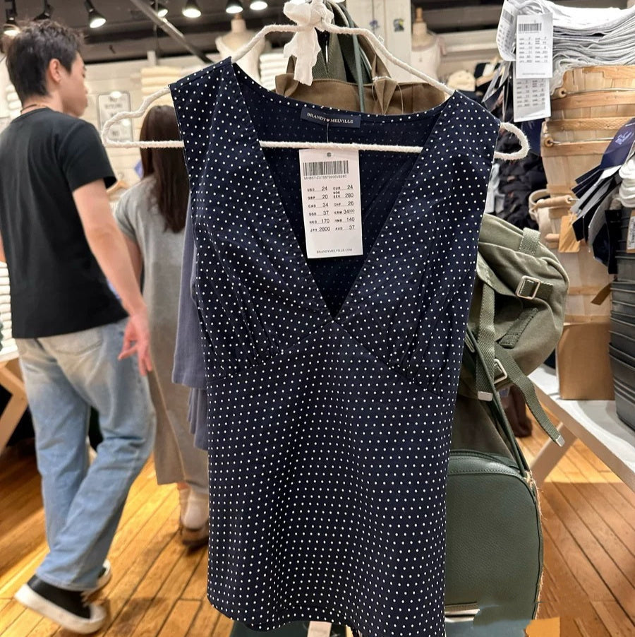 Navy Blue Polka Dot V-neck Tight Waist Outerwear Top