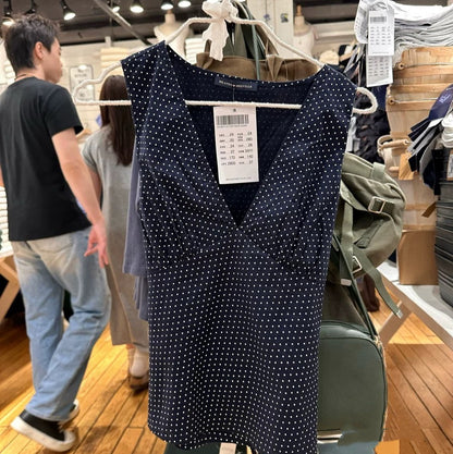 Navy Blue Polka Dot V-neck Tight Waist Outerwear Top