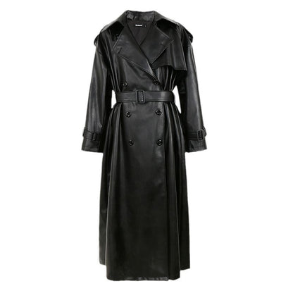 Black Windbreaker High-grade Long Tall PU Leather Jacket Overcoat
