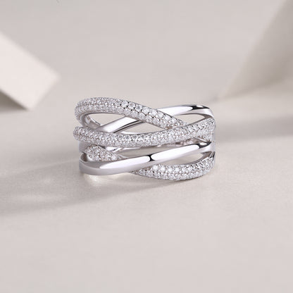 Brilliant Interweaving Moissanite Ring – S925 Silver & Platinum