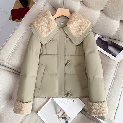Patchwork Anti-lamb Wool Lapel Short Cotton-padded Coat