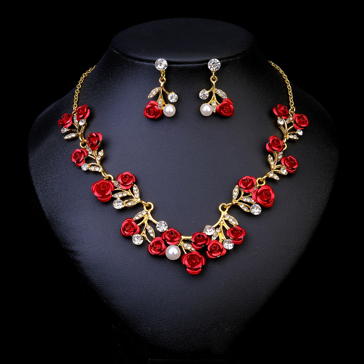 Rhinestone Pearl Earrings & Necklace Set for Women