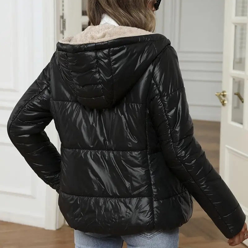 Brushed And Quilted Warm Hooded Cotton-padded Coat
