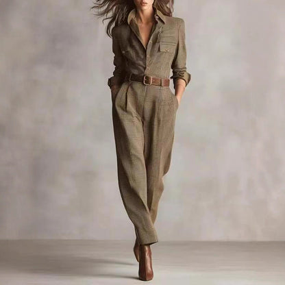 Women's Spring And Autumn Chic Plaid Jumpsuit