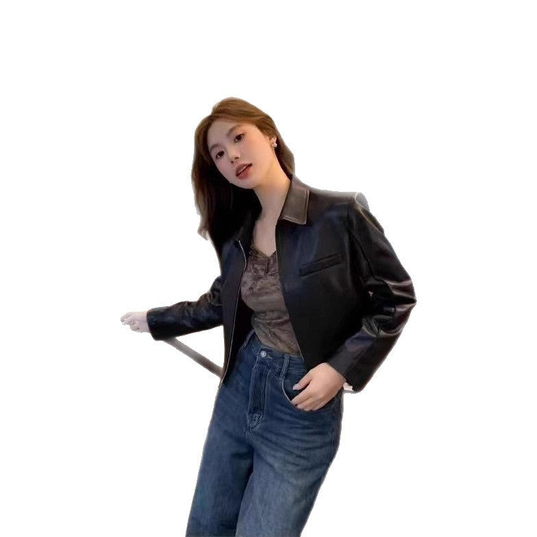 Women's Leather Top Lapel Short Fashion