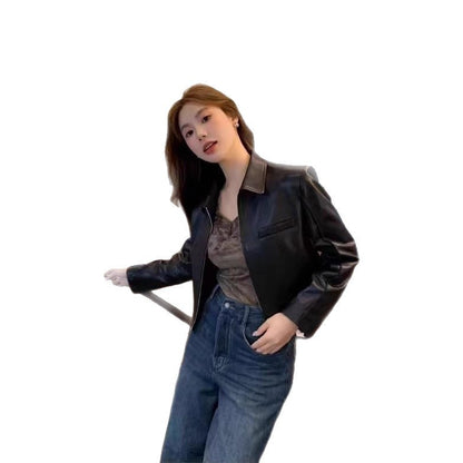Women's Leather Top Lapel Short Fashion