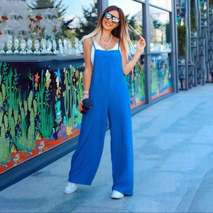 Plus Size Women's Solid Color Casual Jumpsuit - Sleeveless Romper With Pockets For Spring&Summer