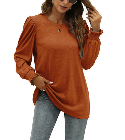 Round Neck Puff Sleeve Long Women's Clothing Top