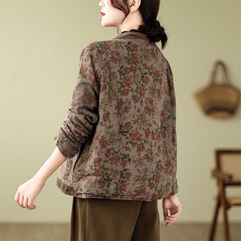 Ethnic Style Literary Style Women's Jacquard Single-breasted Puffer Jacket