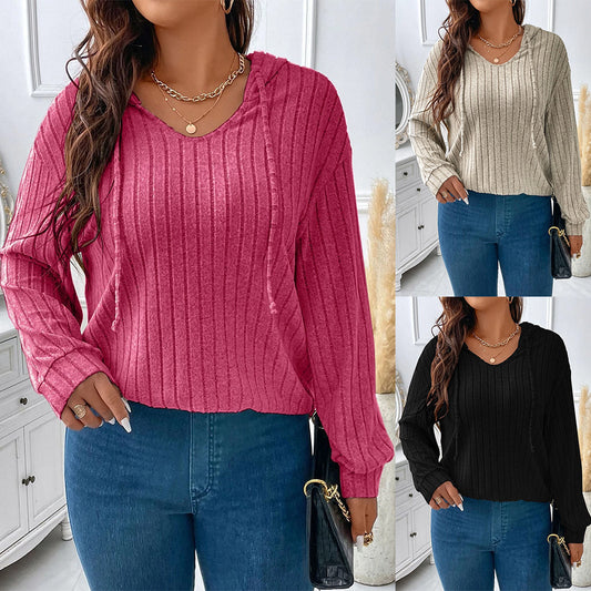 Solid Color Plus Size Women's Clothes Top V-neck