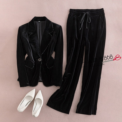 Black Pleuche Temperament Slim Fashion Velvet Suit