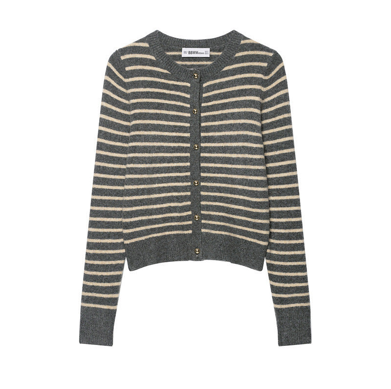 Pure Desire Style Loose Casual Striped Knitted Coat For Women