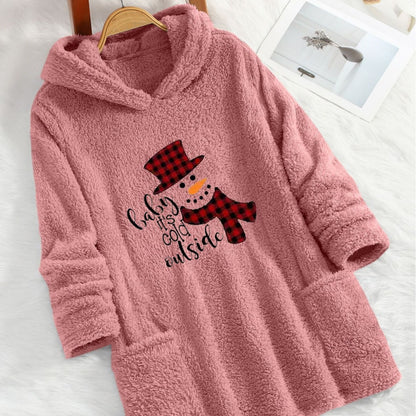 Christmas Snowman And Letter Printed Teddy Bear Sports Hoodie