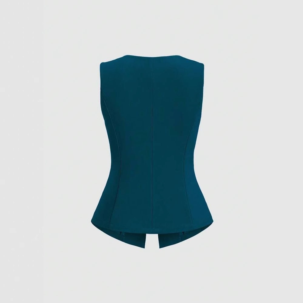Sleeveless Round Neck Vest Fashion Women's Wear Elegant Waist-tight Solid Color