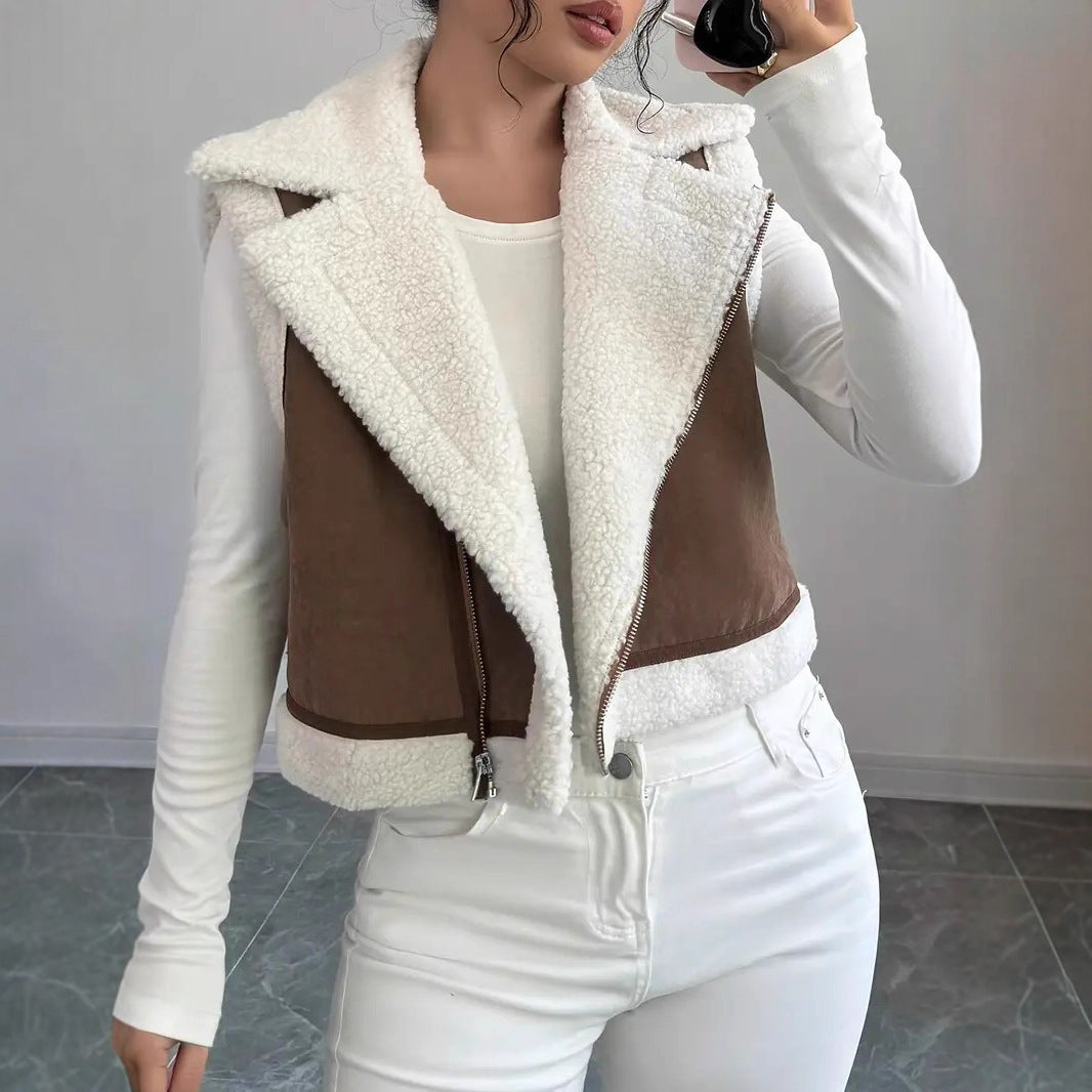 Western Style Light Fur Integrated Lamb Wool Vest