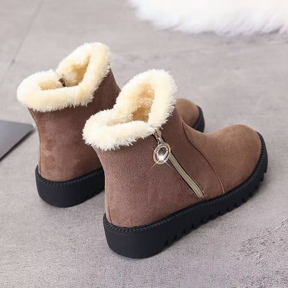 Fashionable And Versatile Fleece-lined Thick Flat Warm Women's Ankle Boots