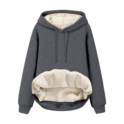 Solid Color Hooded Drawstring Sweatshirt